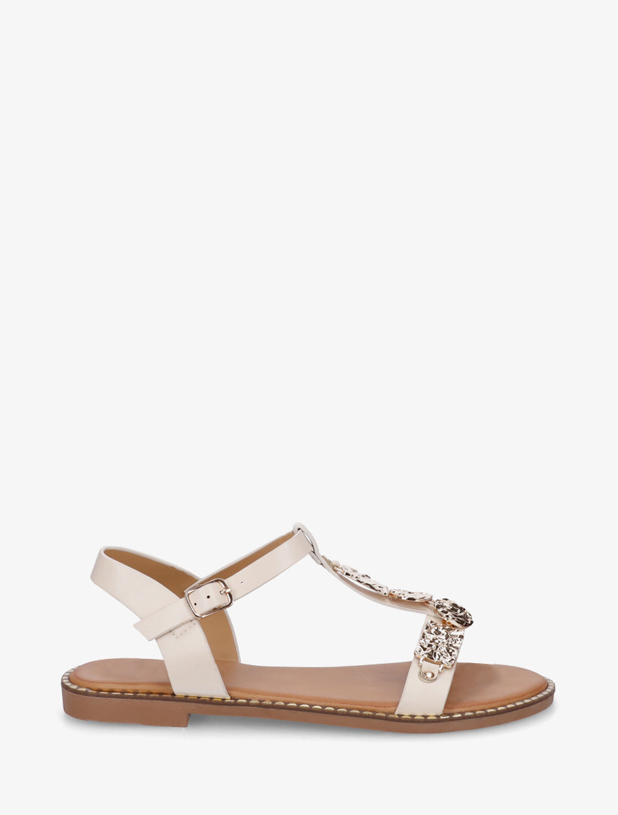 Nu-pieds en simili à empiècement métal - Beige - 1