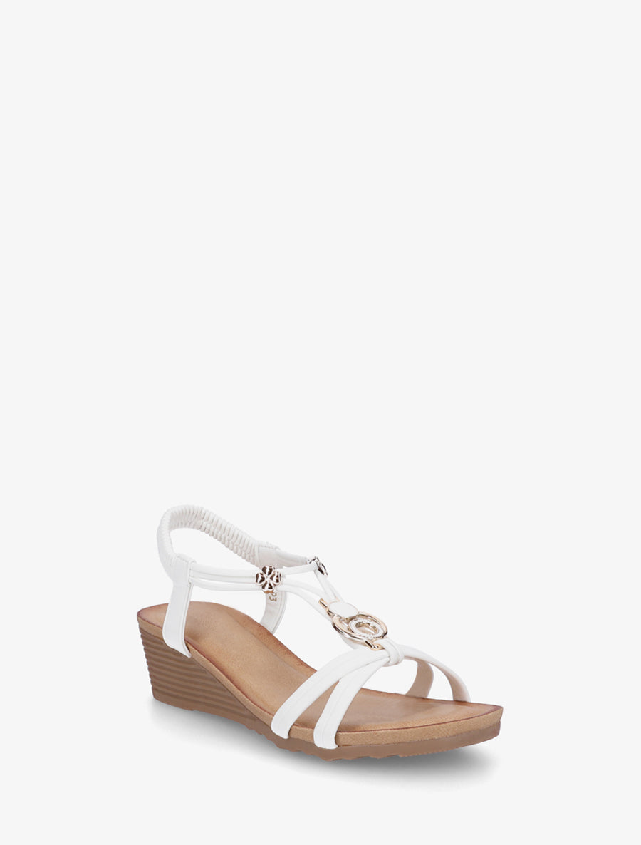 Sandales compensées à bijoux métalliques - Blanc - 2