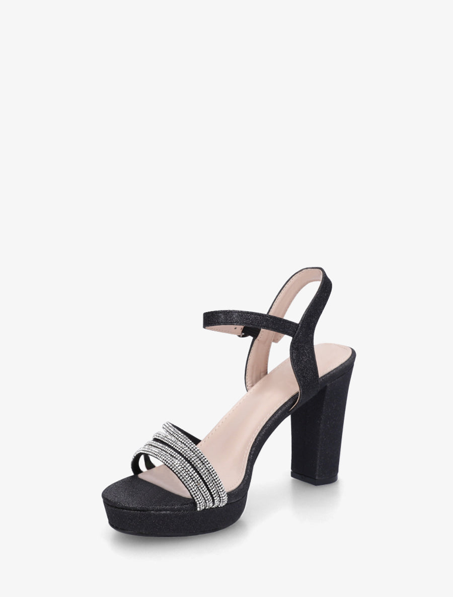 Sandales à talon et brides à strass - Noir - 3