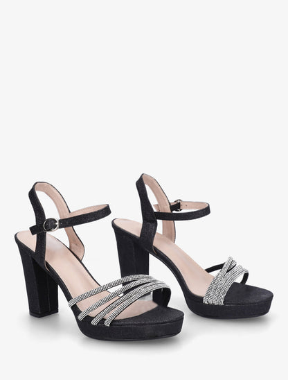Sandales à talon et brides à strass - Noir - 4