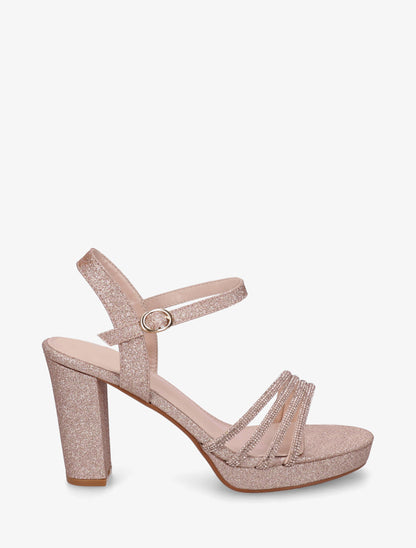 Sandales à talon et brides à strass - Rose gold - 1