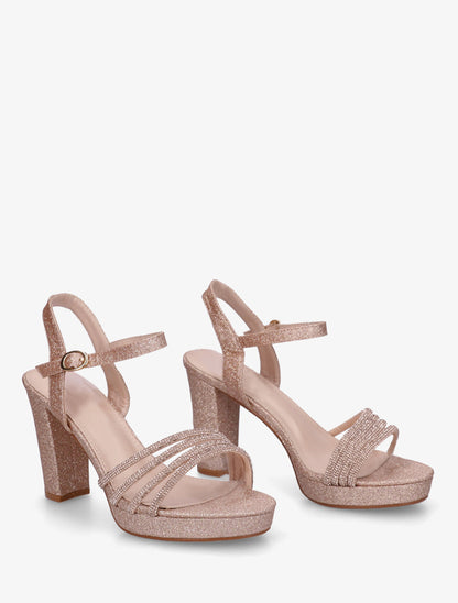 Sandales à talon et brides à strass - Rose gold - 4
