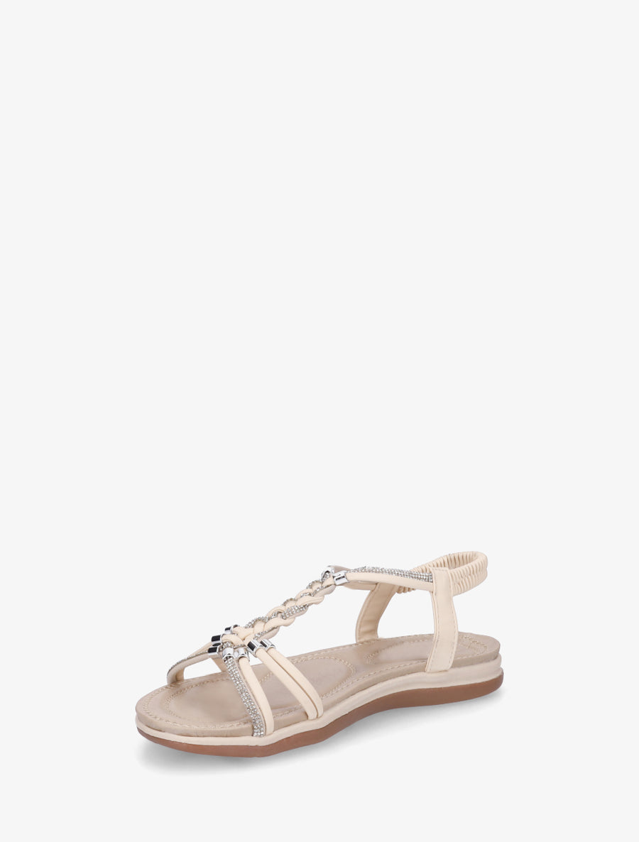 Nu-pieds à brides tressées et strassées - Beige - 3