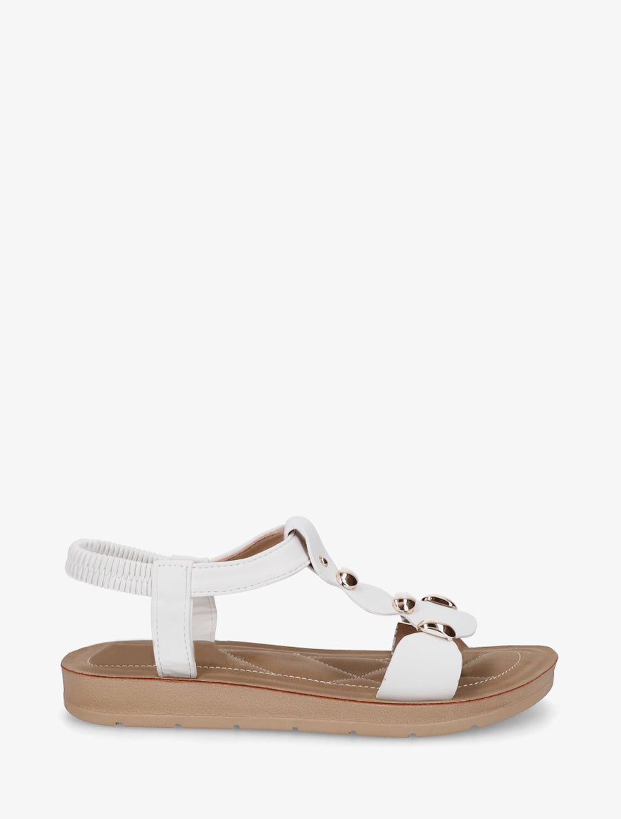Nu-pieds en simili à tour de cheville élastiquée - Blanc - 1