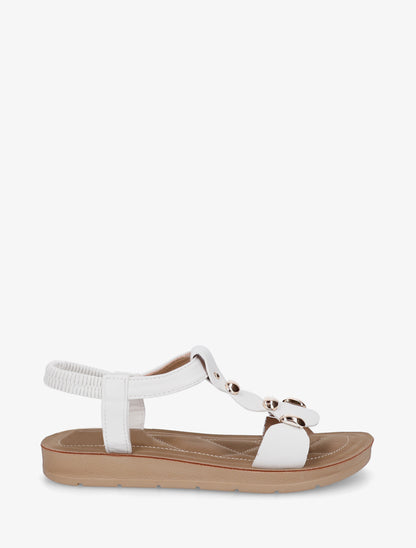 Nu-pieds en simili à tour de cheville élastiquée - Blanc - 1