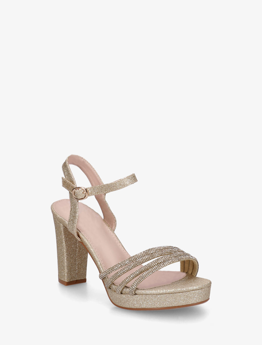 Sandales à talon et brides à strass - Or - 2
