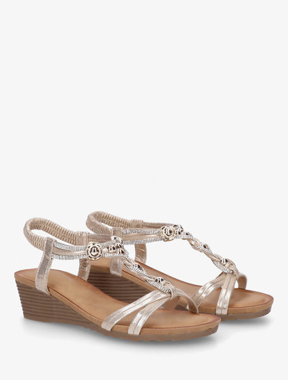 Sandales élastiquées à bijoux et strass - Or - 4