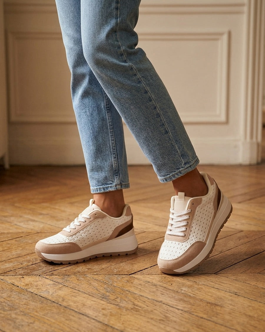 Baskets en simili effet tressé - Taupe