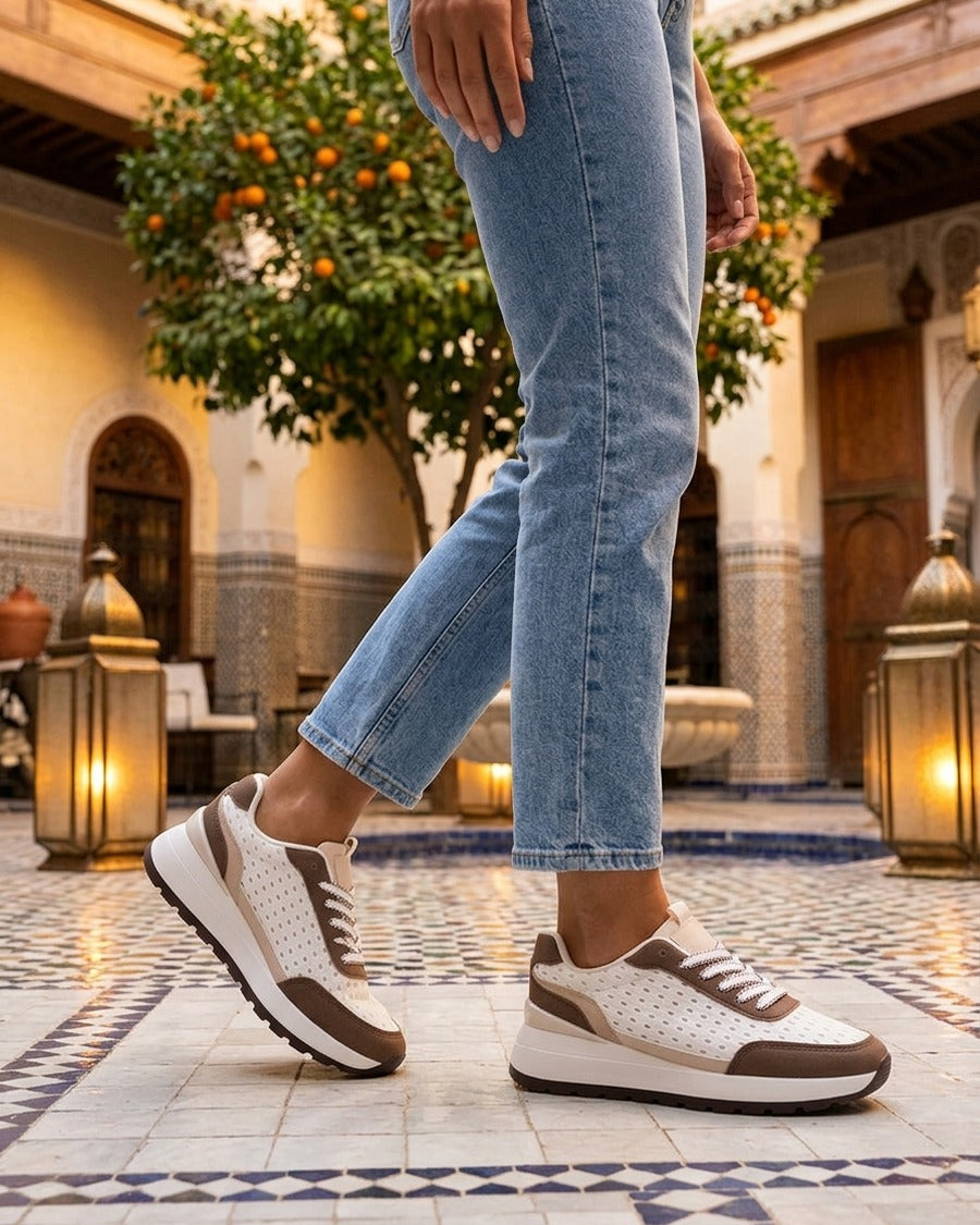 Baskets en simili effet tressé - Marron