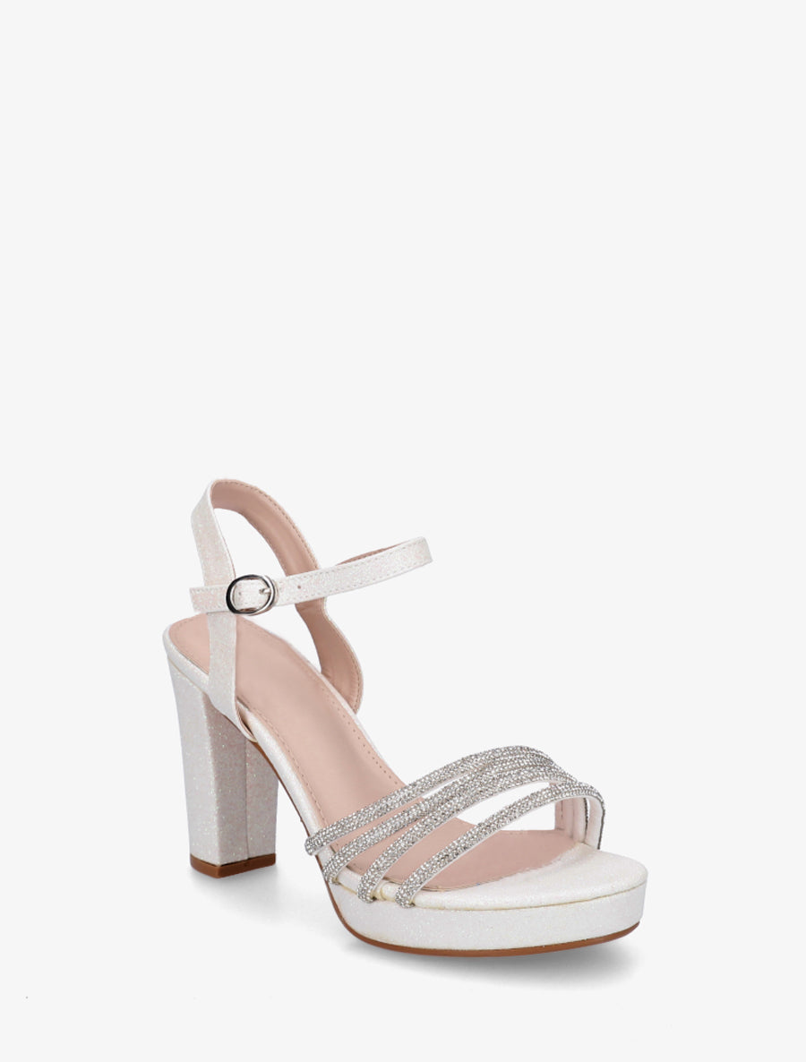 Sandales à talon et brides à strass - Blanc - 2