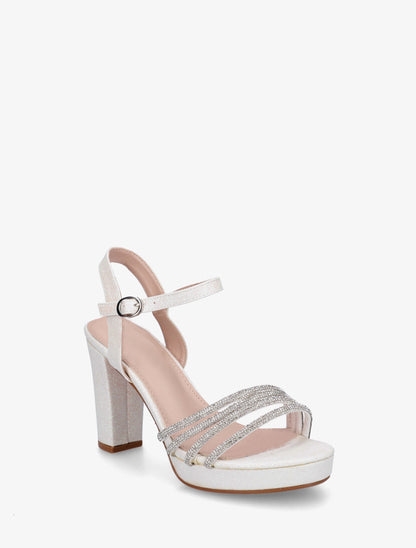 Sandales à talon et brides à strass - Blanc - 2