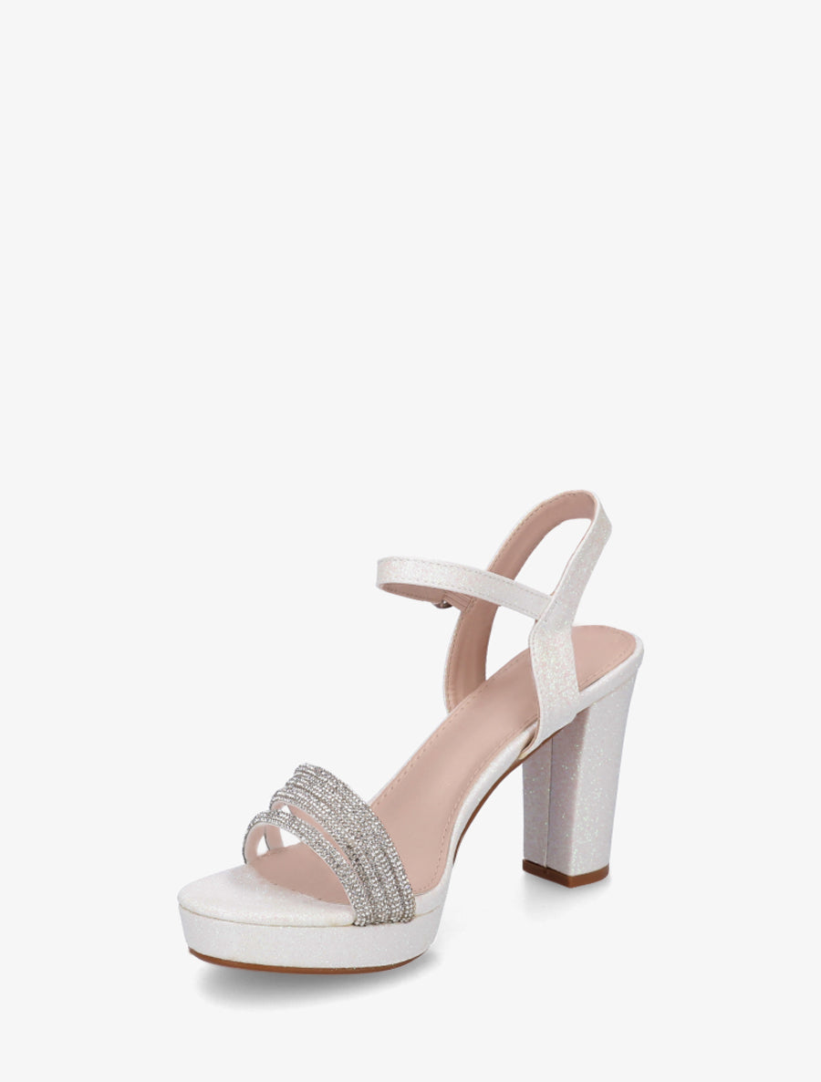 Sandales à talon et brides à strass - Blanc - 3
