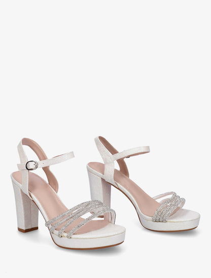 Sandales à talon et brides à strass - Blanc - 4