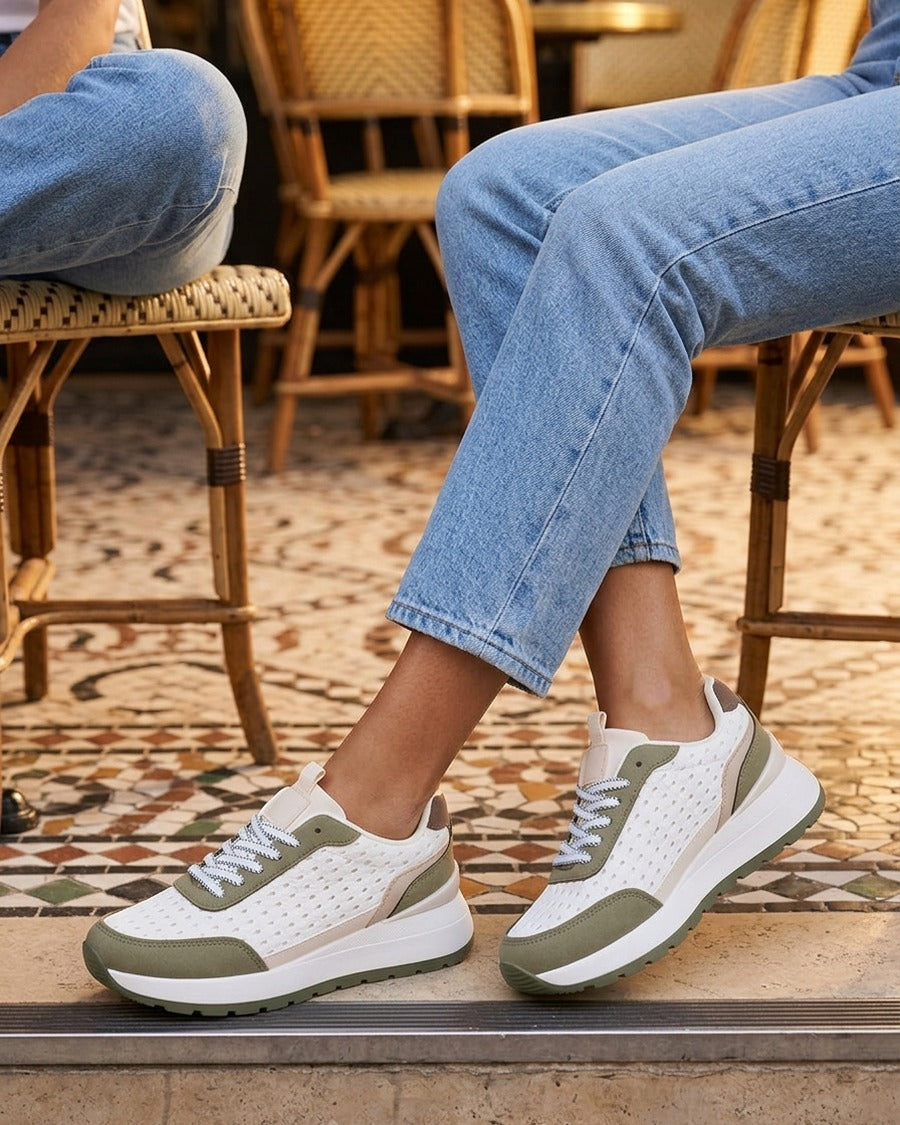 Baskets en simili effet tressé - Kaki