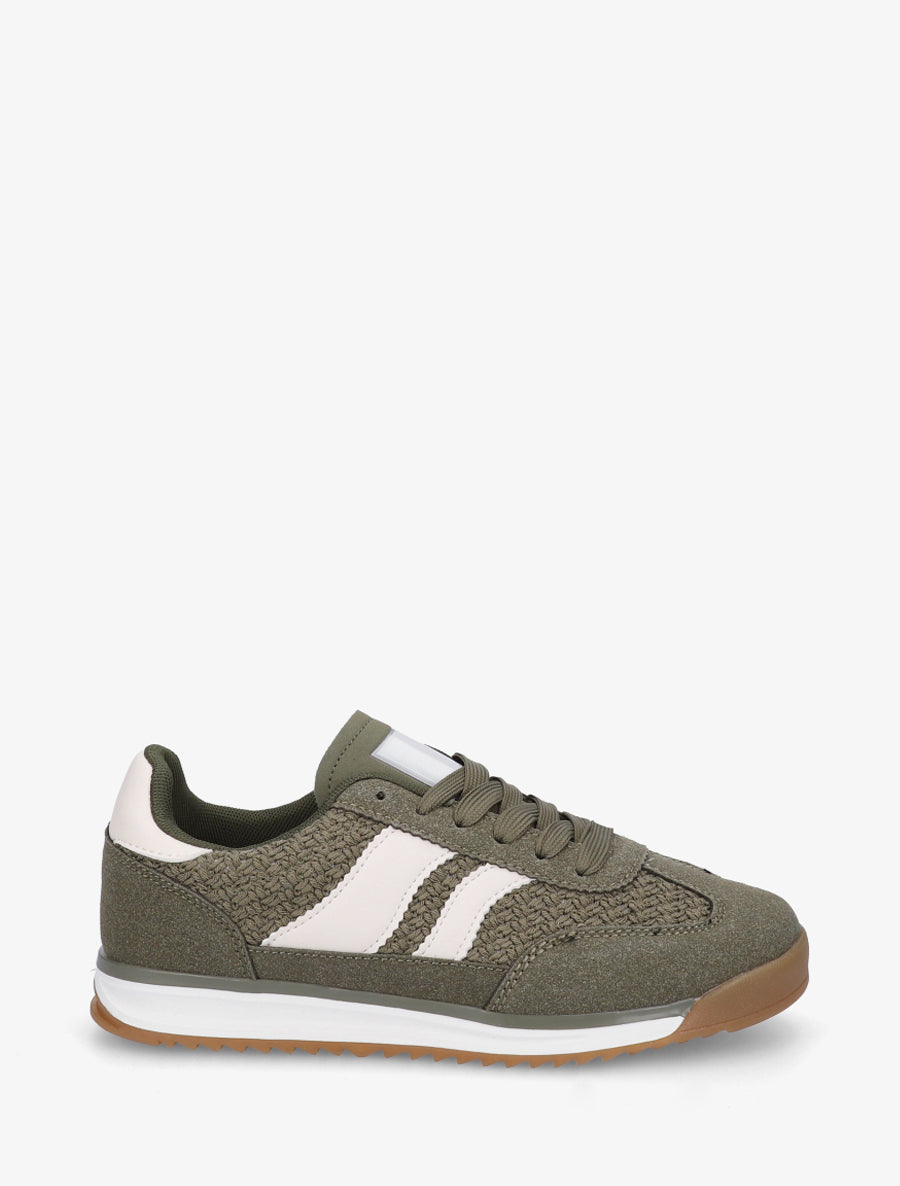 Sneakers à empiècement effet maille et détails contrastants - Kaki - 1