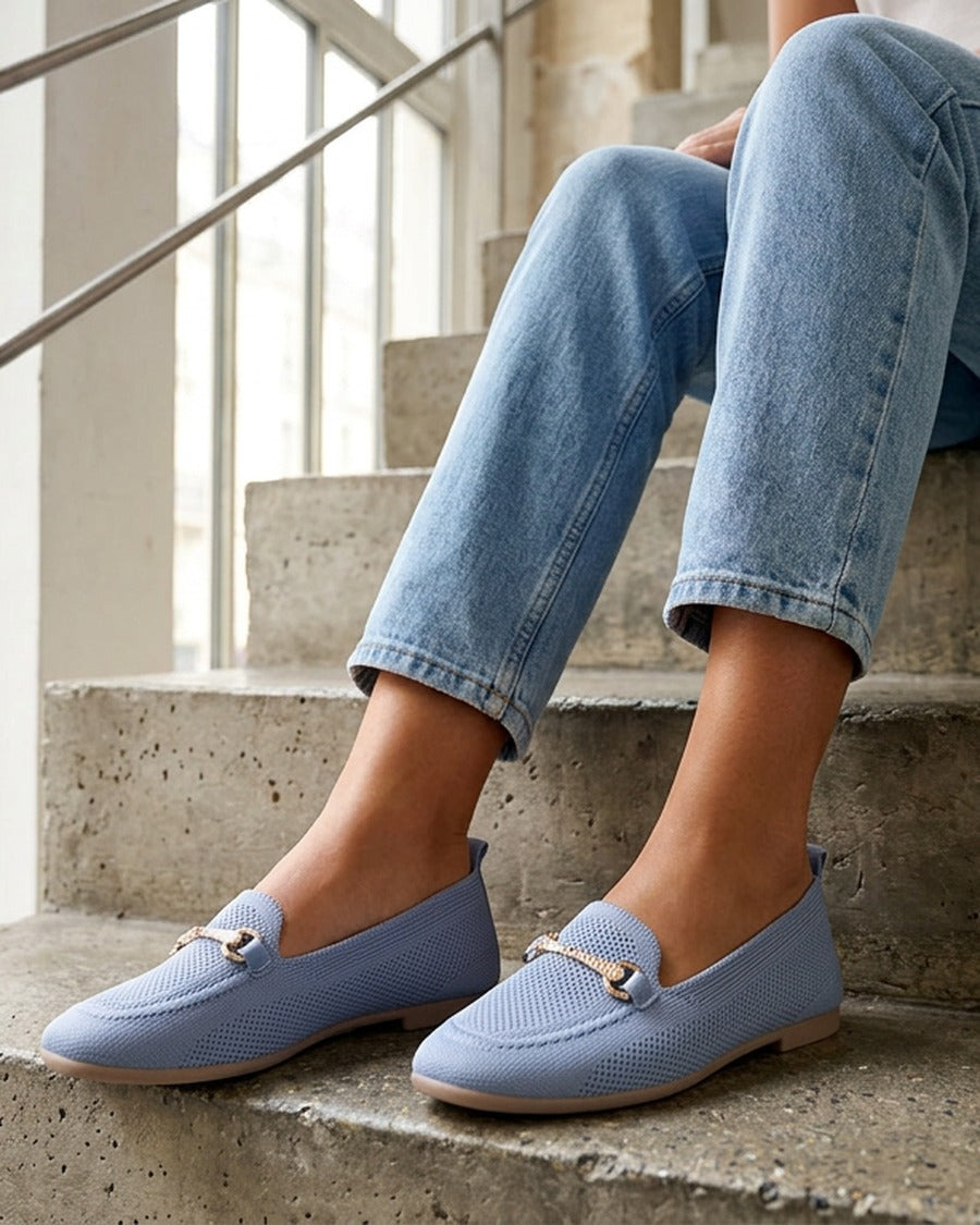 Mocassins en maille à boucle décorative - Bleu ciel