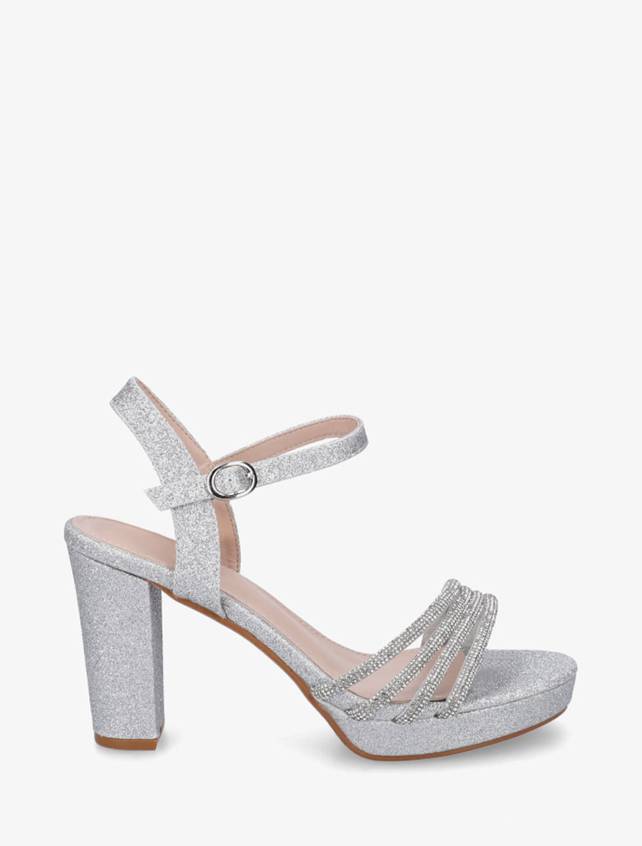 Sandales à talon et brides à strass - Argent - 1