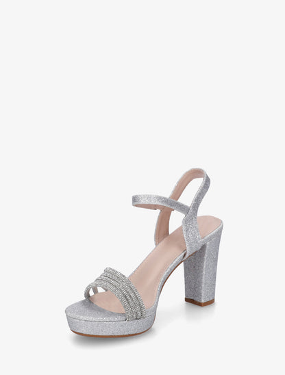 Sandales à talon et brides à strass - Argent - 3
