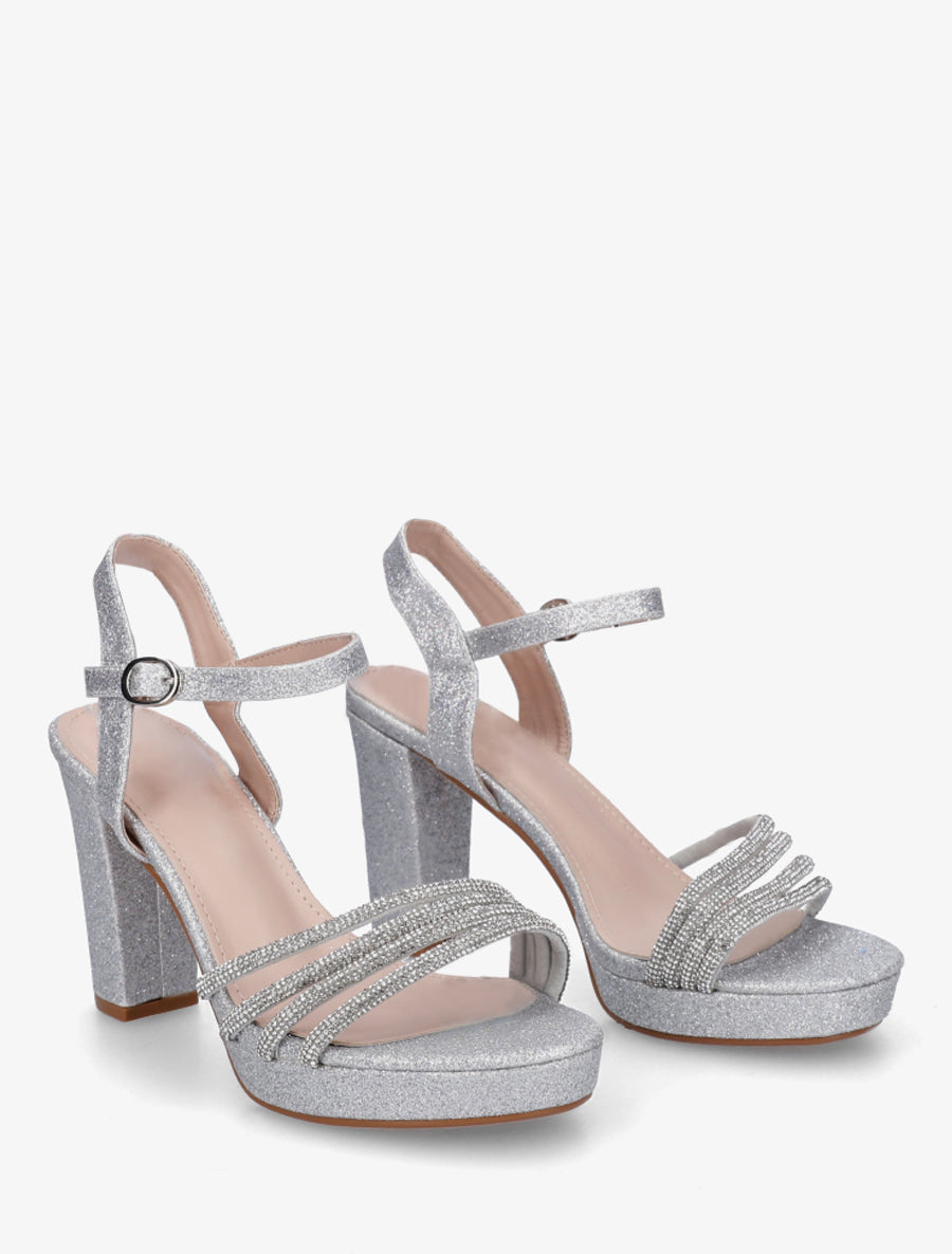 Sandales à talon et brides à strass - Argent - 4