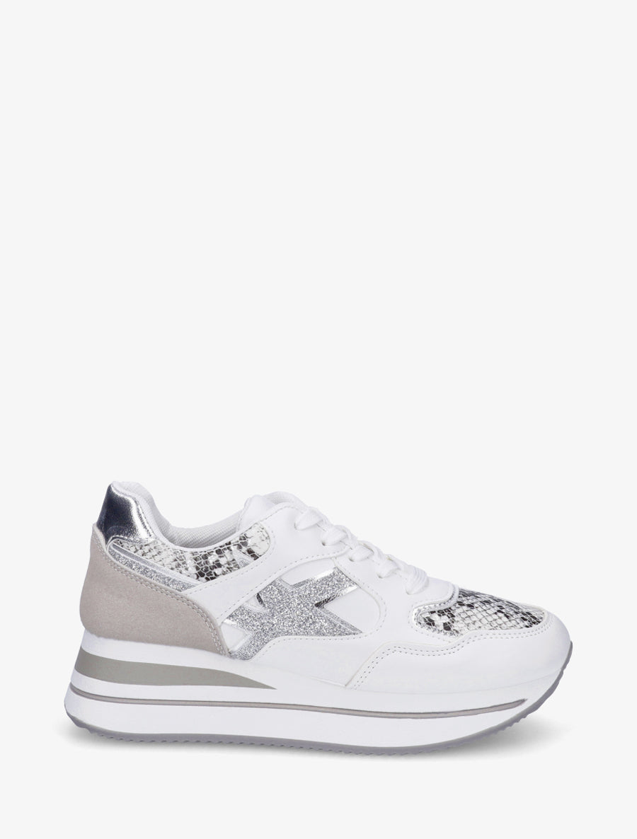 Baskets à paillettes et effet python - Blanc - 1