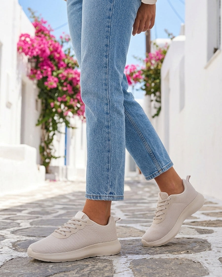 Sneakers unies en mesh - Beige