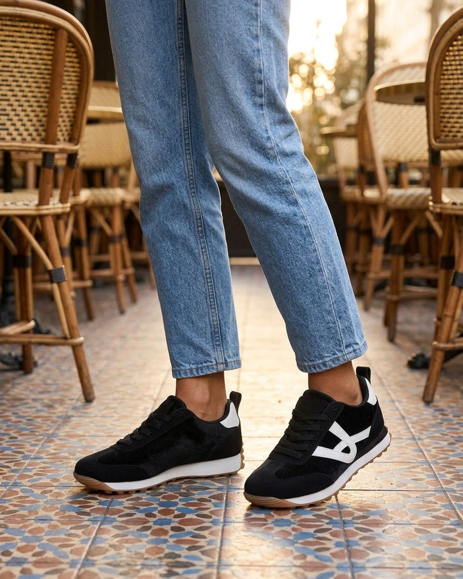 Sneakers en velours à détails contrastants - Noir