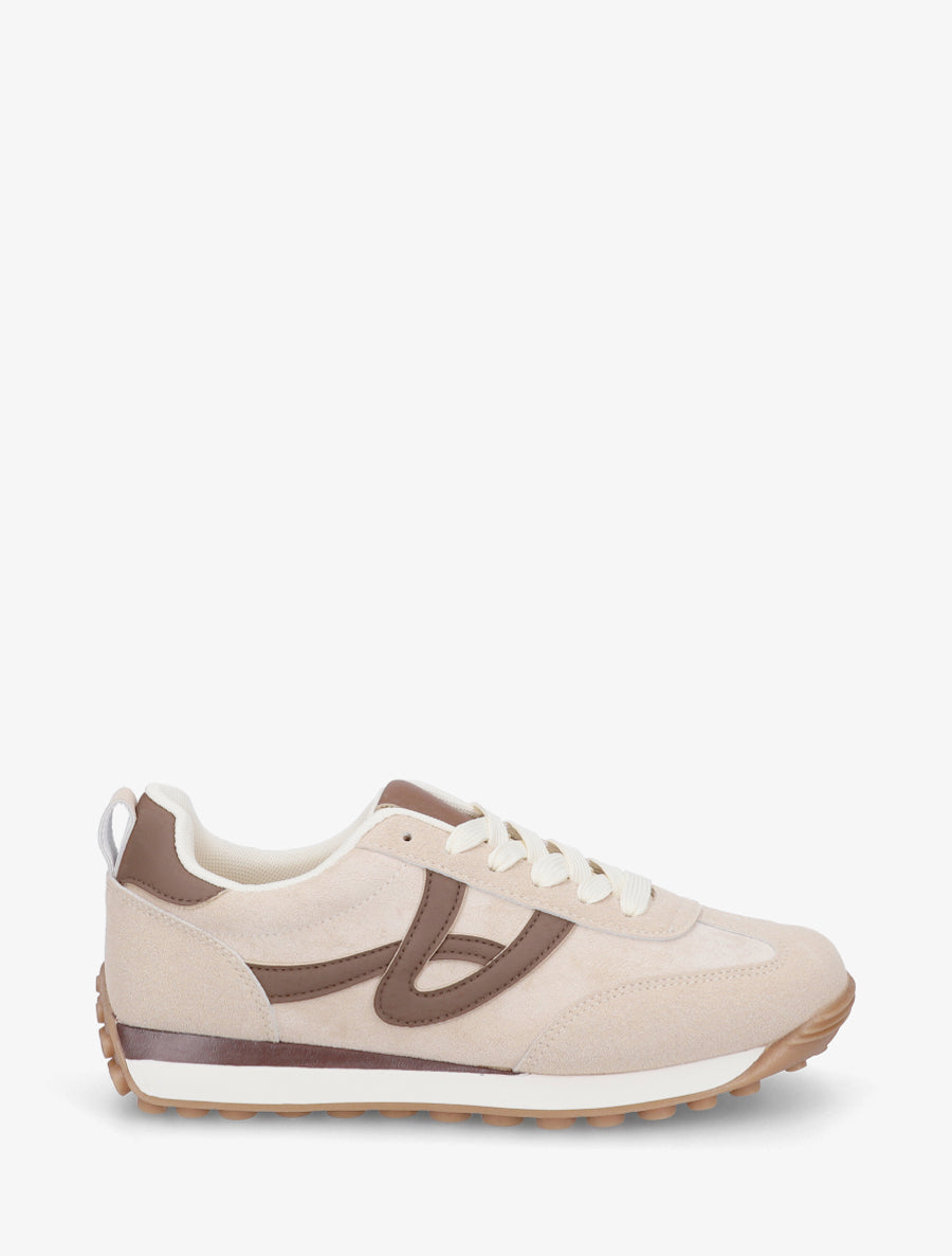 Sneakers en suédine à détails contrastants - Beige - 1