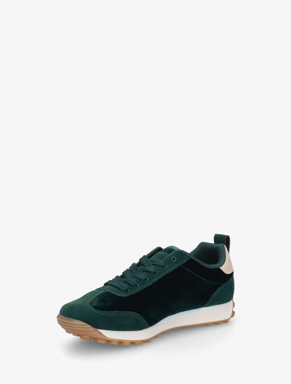 Sneakers en velours à détails contrastants - Vert sapin - 3