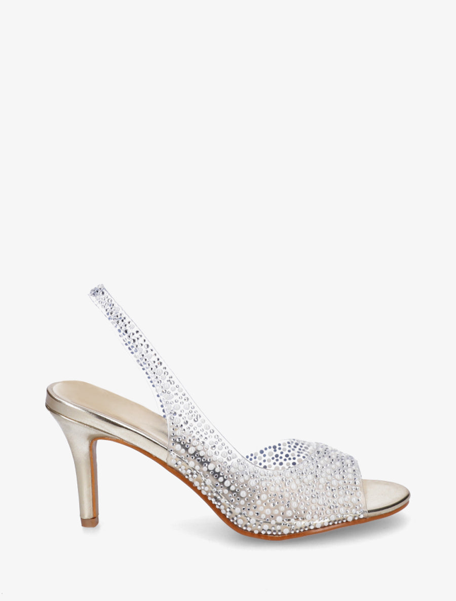 Sandales transparentes à bout ouvert avec perles - Or - 1