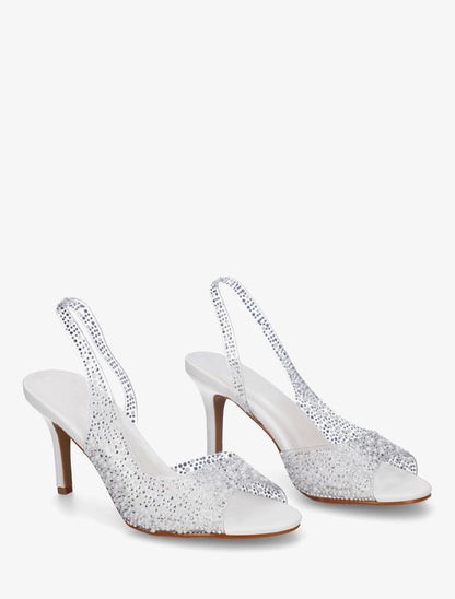 Sandales transparentes à bout ouvert avec perles - Blanc - 4