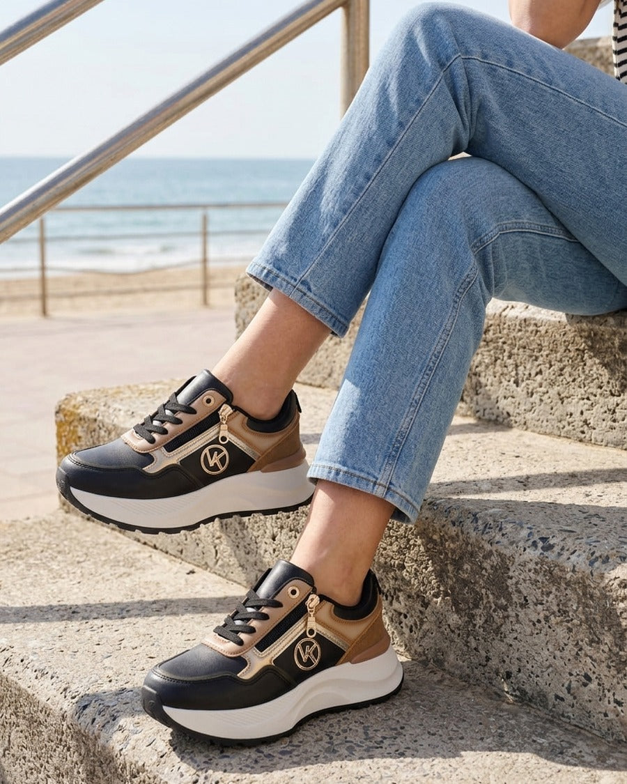 Baskets à zip et bijou métallique - Noir