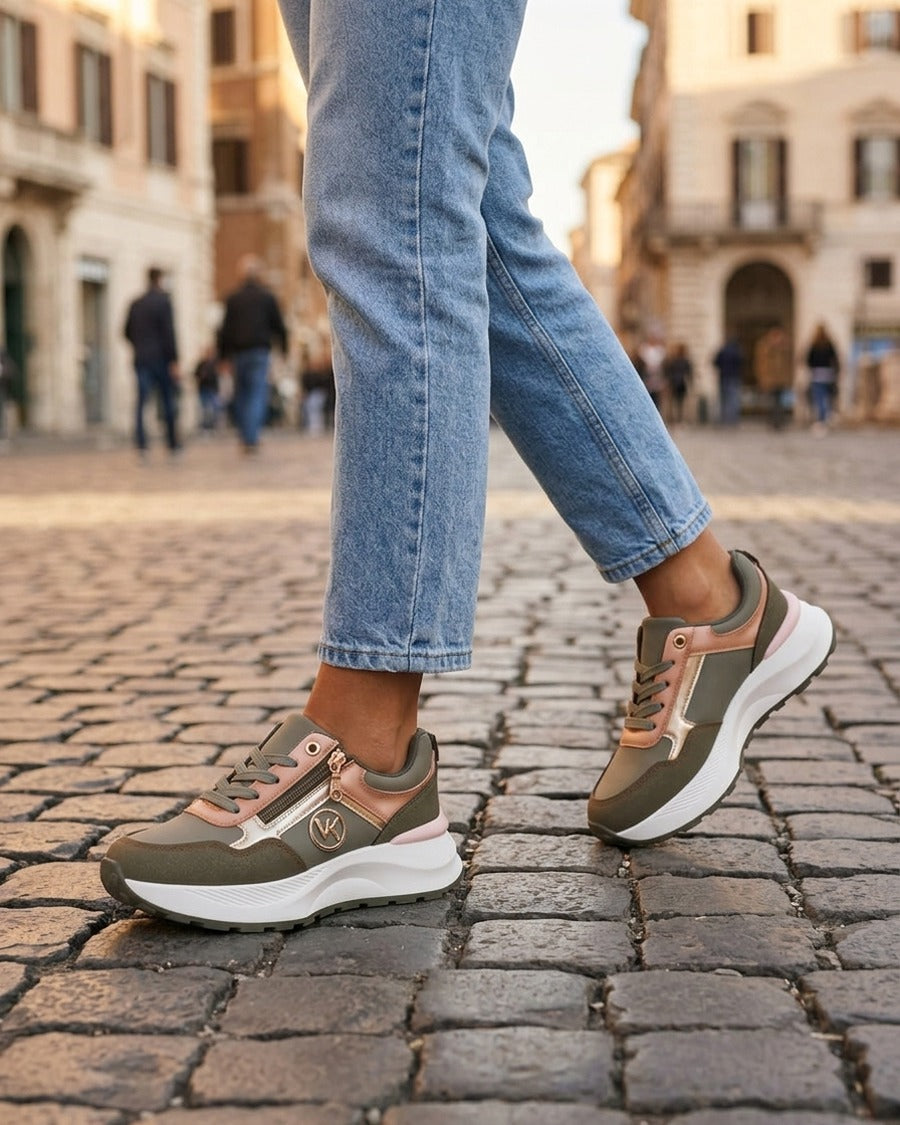 Baskets à zip et bijou métallique - Kaki