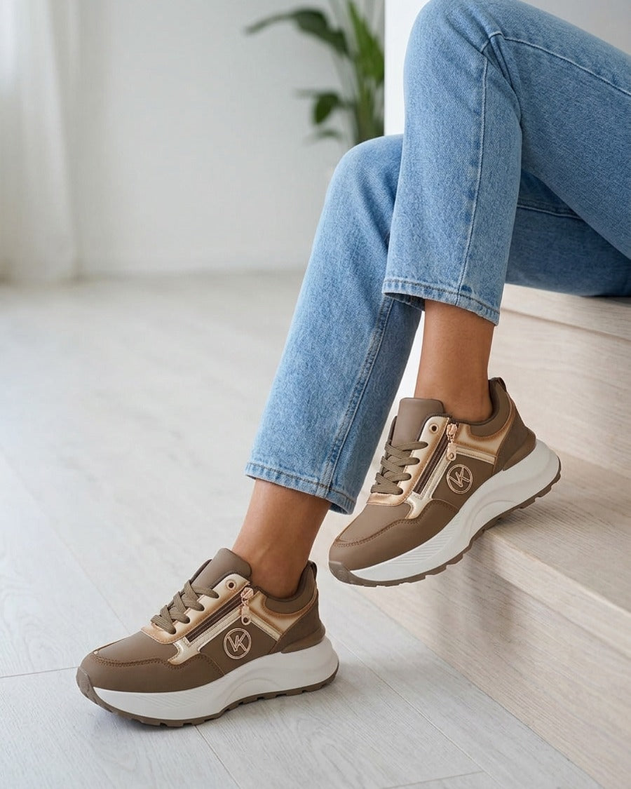 Baskets à zip et bijou métallique - Marron