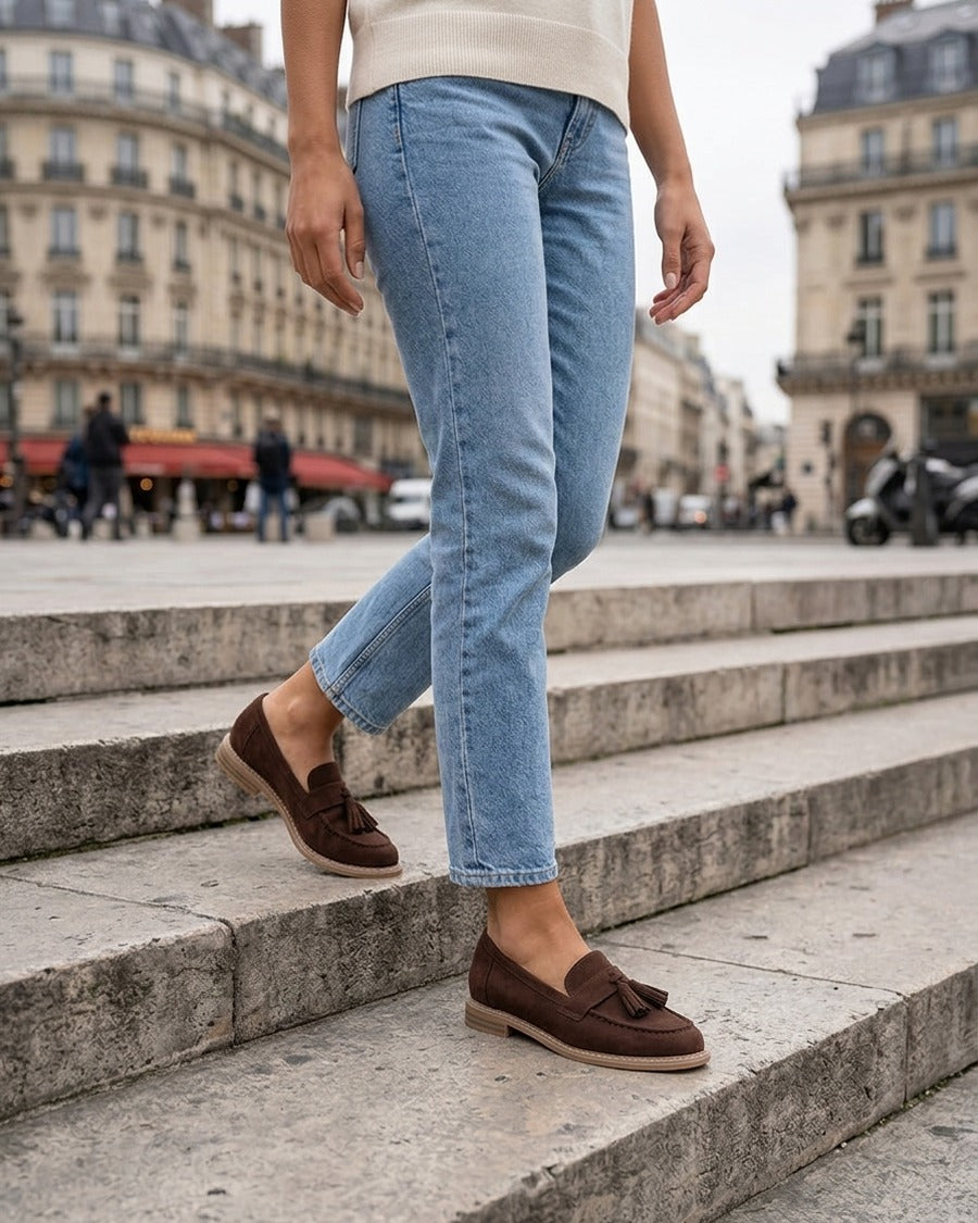 Mocassins en suédine à pampilles - Marron
