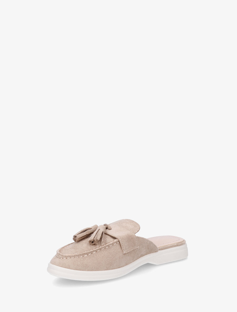 Mules style mocassin à pampilles - Taupe - 3
