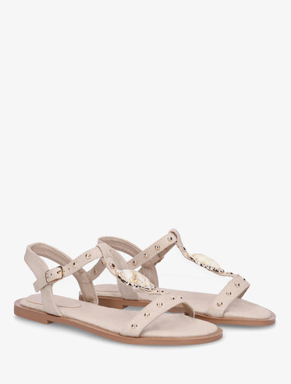 Sandales en suédine à empiècement bijou - Beige - 4