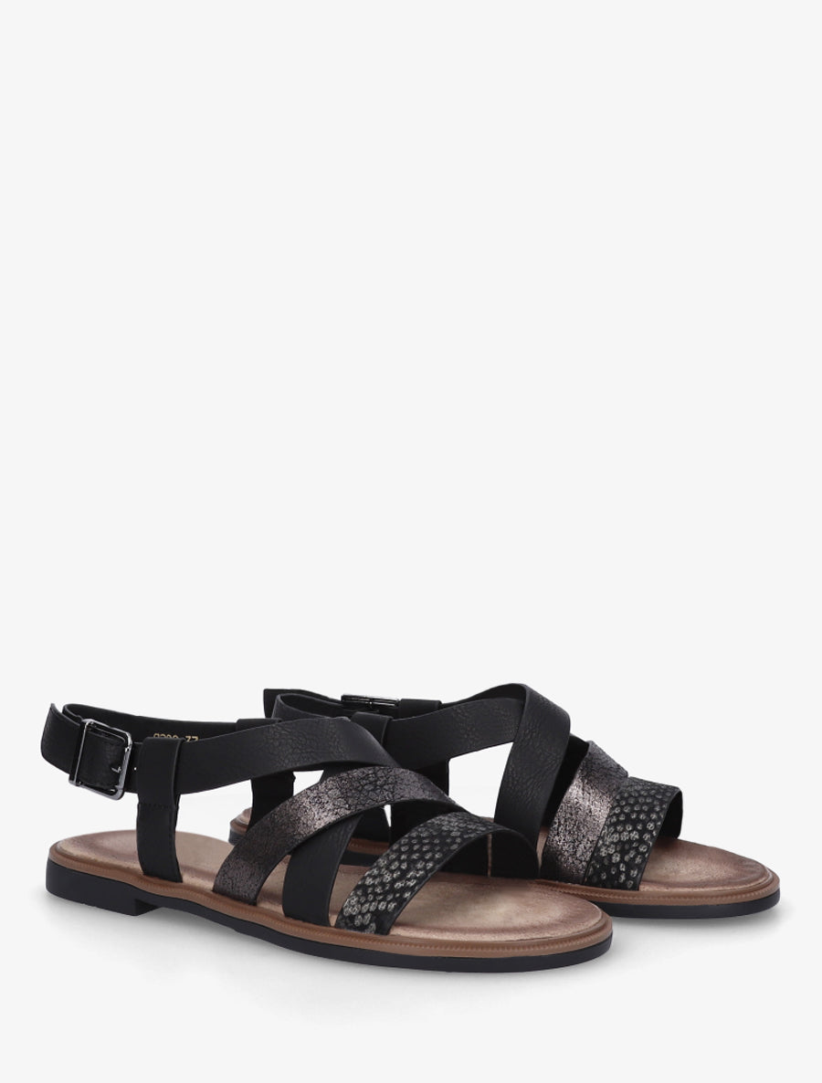 Sandales à brides croisées et irisées en simili - Noir - 4