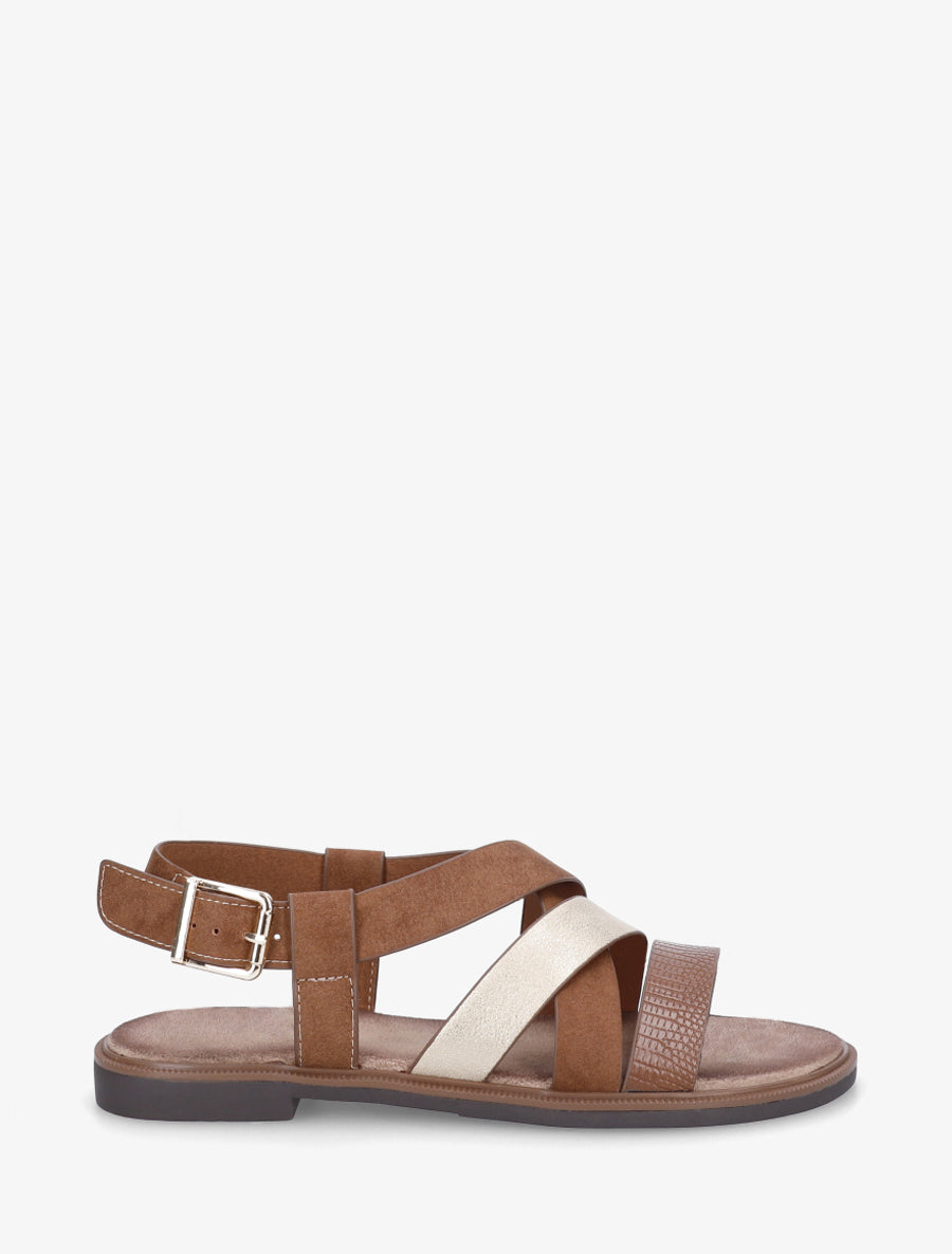 Sandales à brides croisées et irisées en suédine - Marron - 1