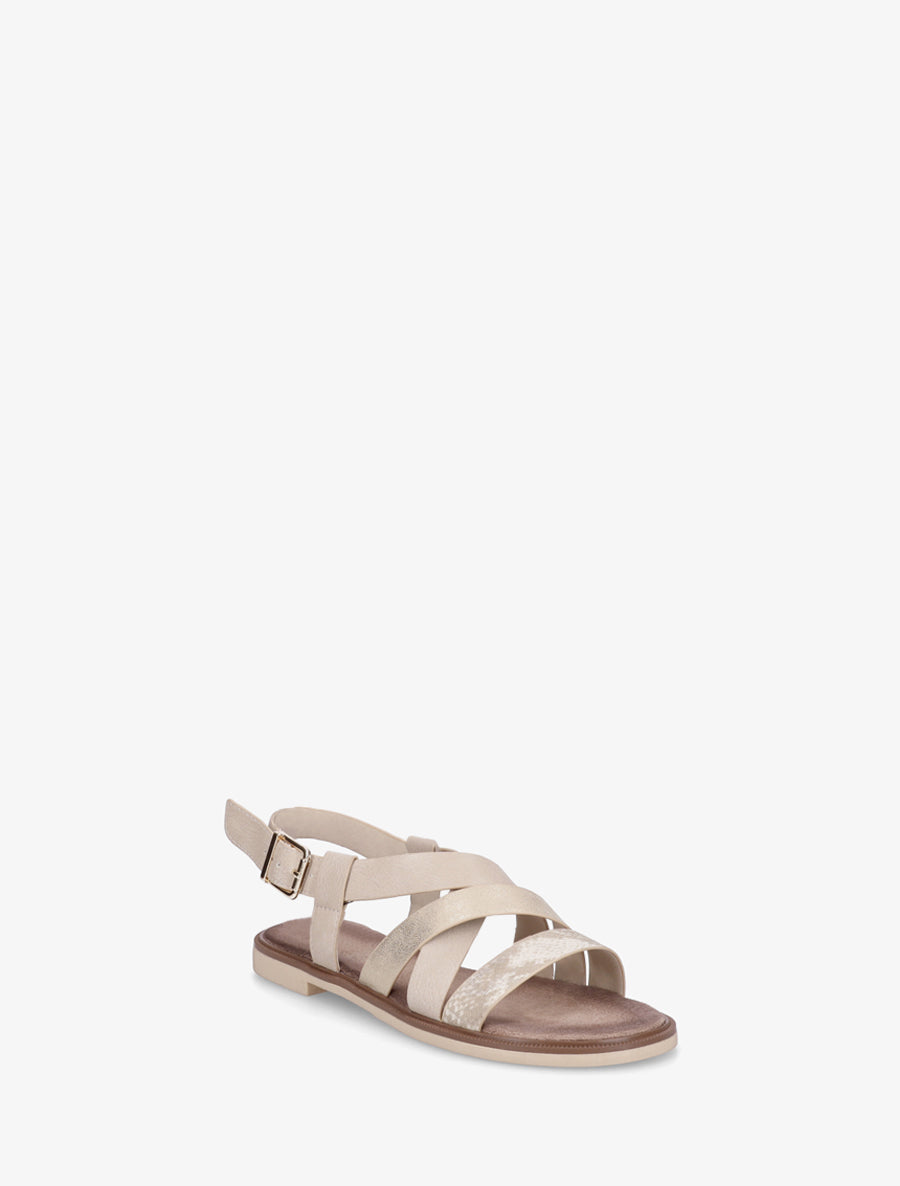 Sandales à brides croisées et irisées en simili - Beige - 2