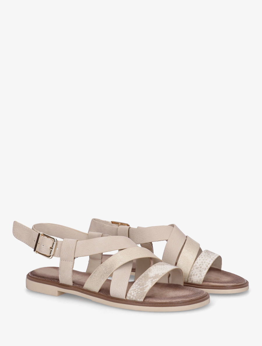 Sandales à brides croisées et irisées en simili - Beige - 4