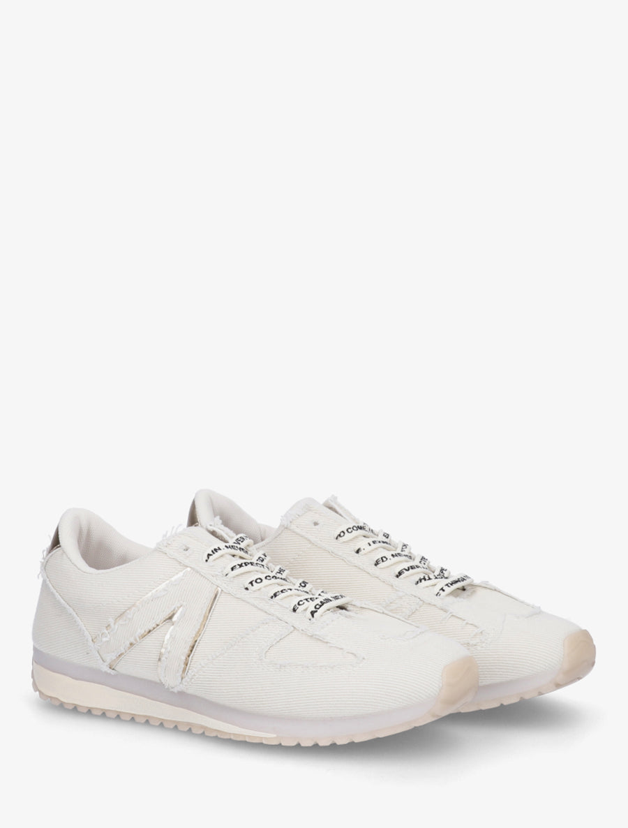 Sneakers en tissu à lacets floqués - Beige - 4