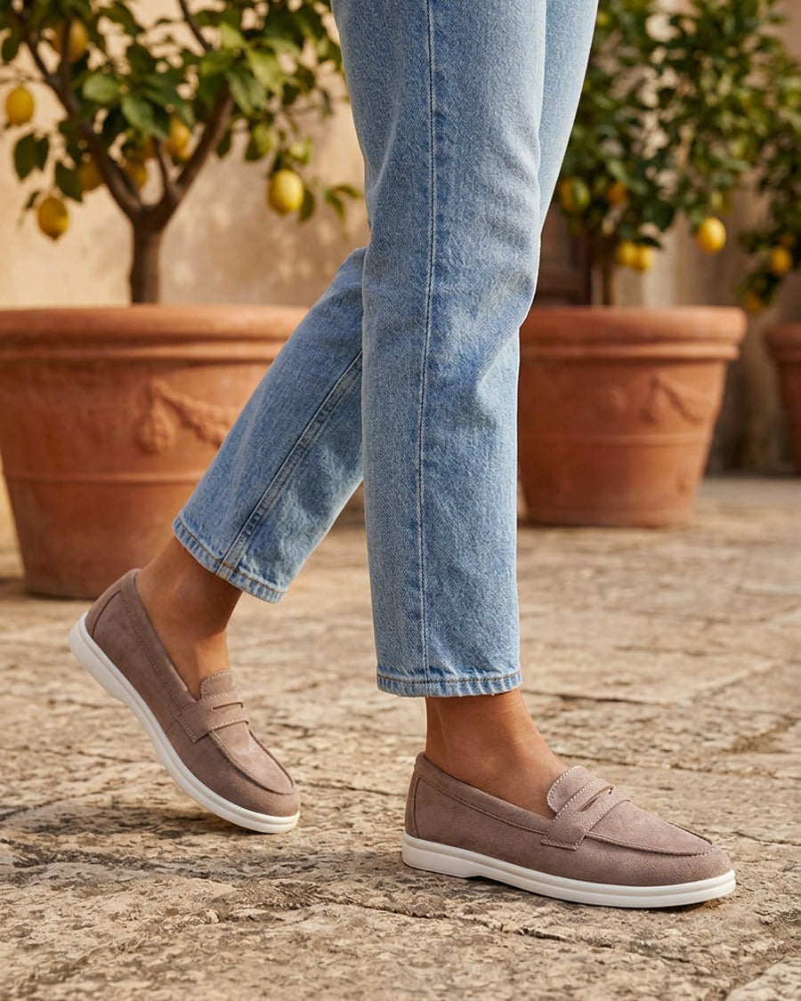 Mocassins unis en suédine - Taupe