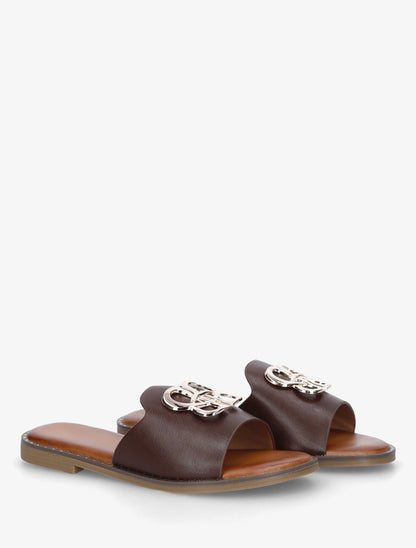 Mules plates à boucle fantaisie - Marron - 4