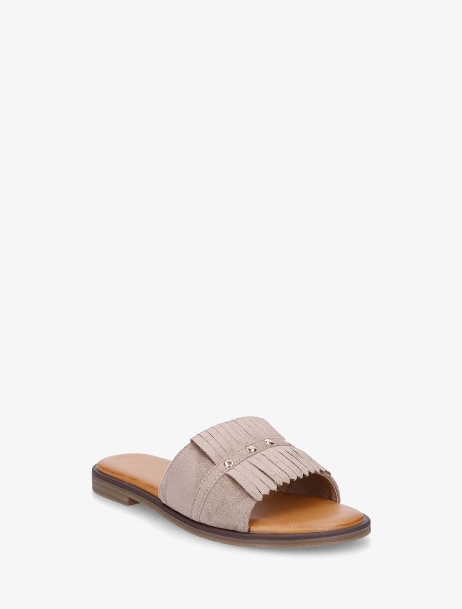 Claquettes en suédine à franges - Taupe - 2