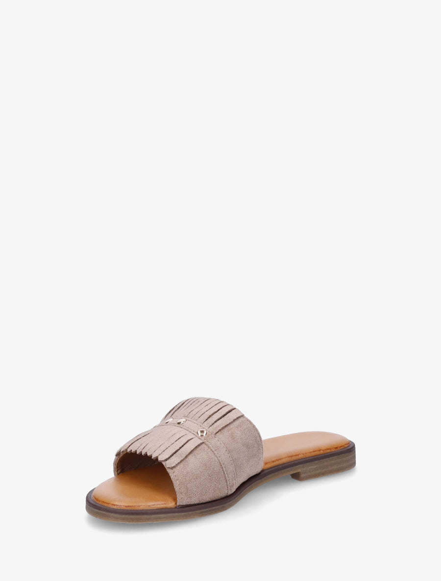 Claquettes en suédine à franges - Taupe - 3
