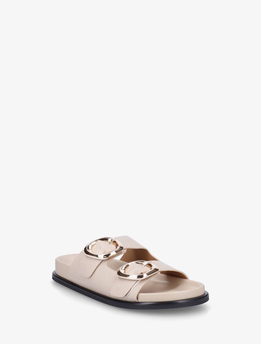 Mules plates en simili à double boucles - Beige - 2