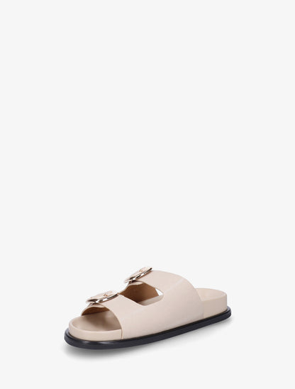 Mules plates en simili à double boucles - Beige - 3