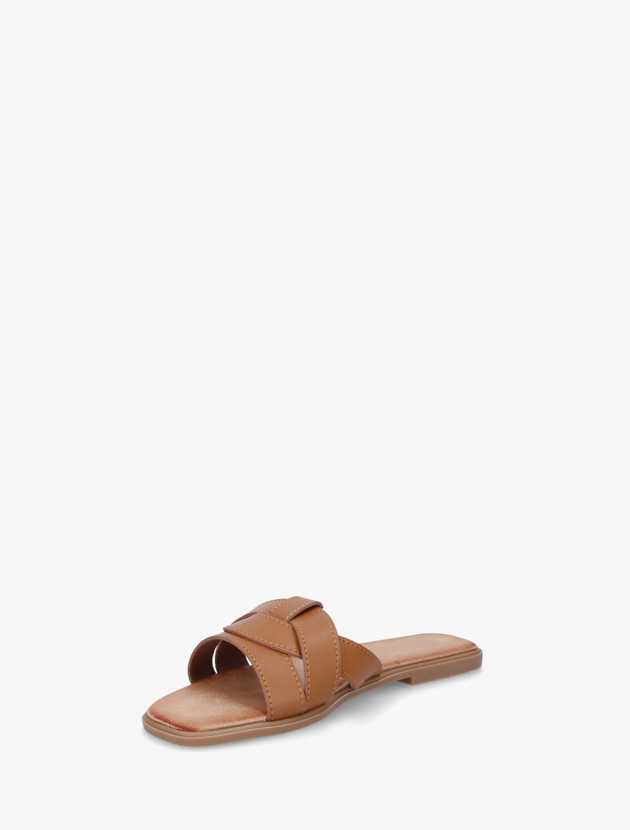 Mules plates à bride effet croisé - Camel - 3
