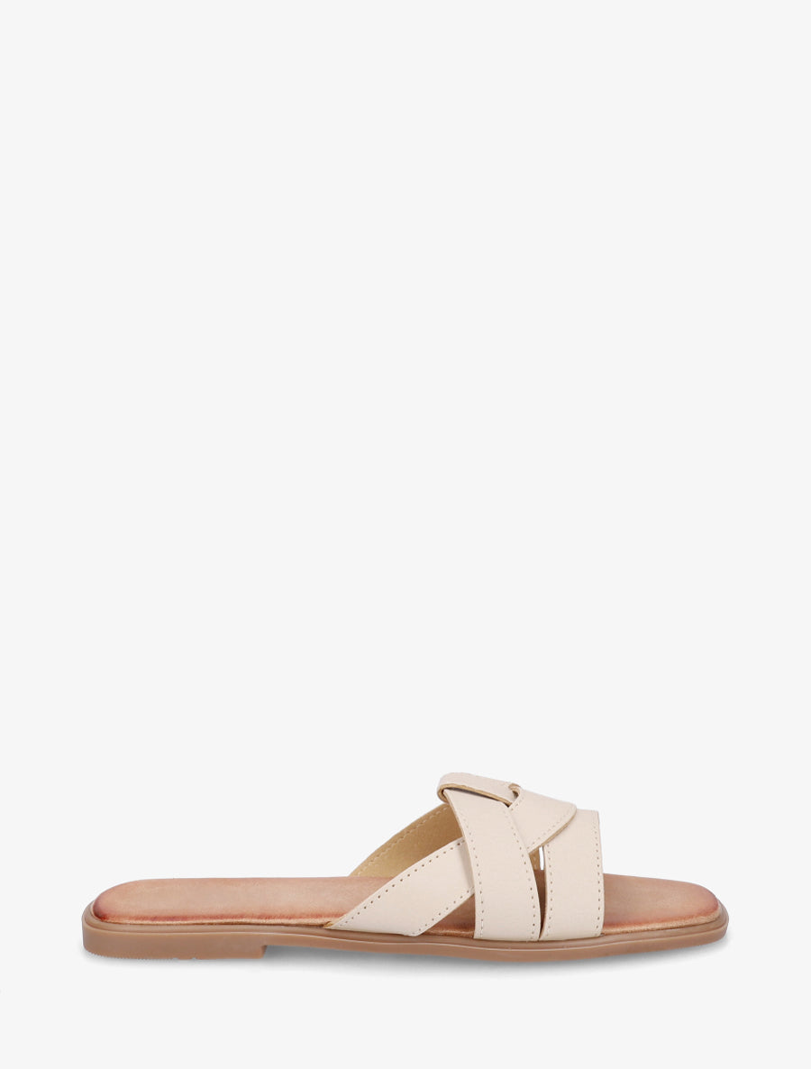 Mules plates à bride effet croisé - Beige - 1
