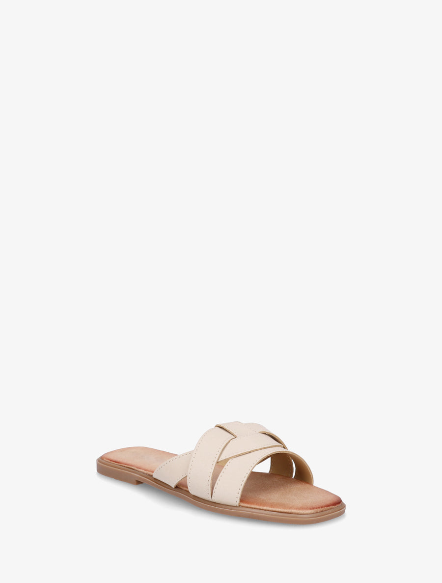 Mules plates à bride effet croisé - Beige - 2